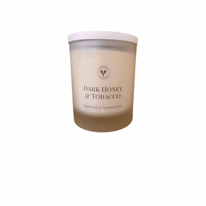 Dark Honey & Tobacco Glass Candle 30cl with wooden lid.