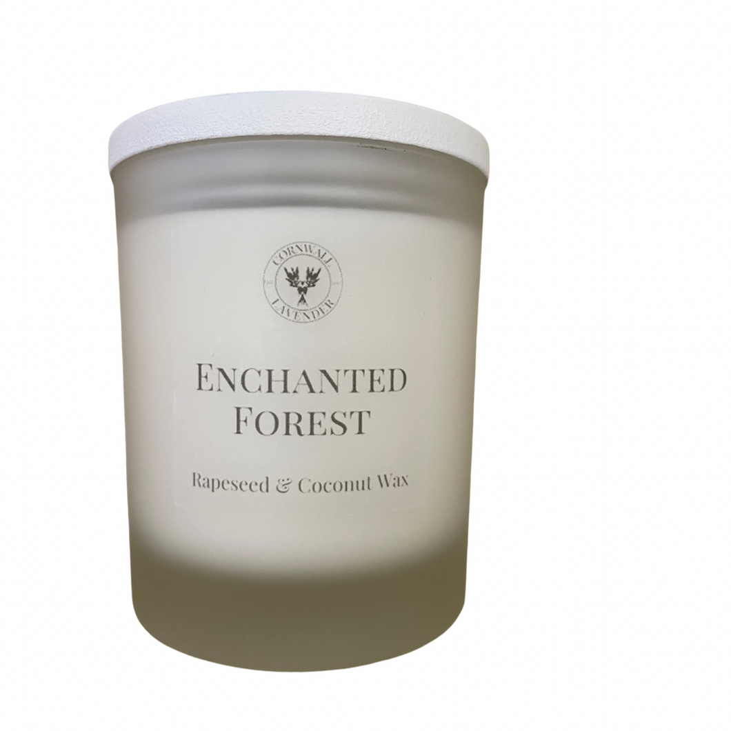 Enchanted Forest Frosted Glass Candle 30cl. With wooden lid.