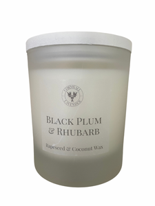 Black Plum & Rhubarb Frosted Glass Candle with lid. 30cl.