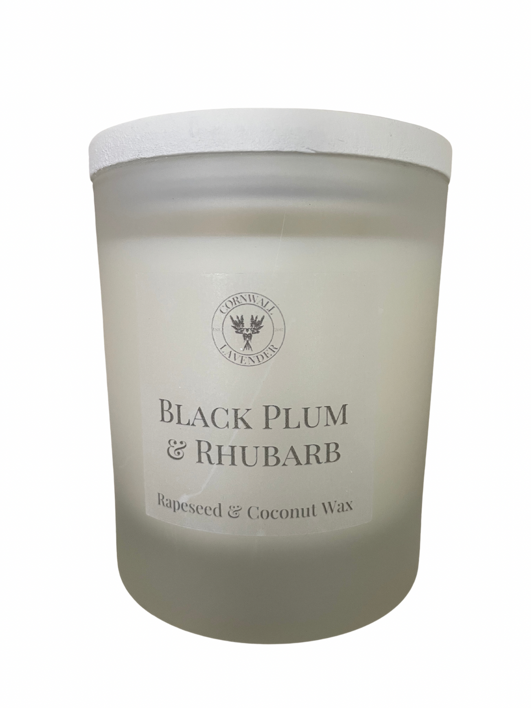 Black Plum & Rhubarb Frosted Glass Candle with lid. 30cl.